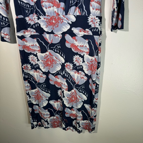 Tory Burch floral sheila silk dress 3/4sleeve midi navy blue coral Hawaiian MED - Picture 6 of 14